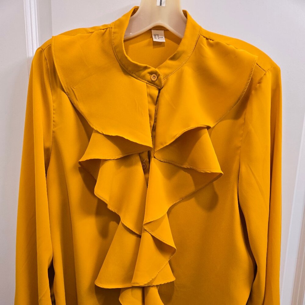 Yellow Ruffle Front Poets Blouse
